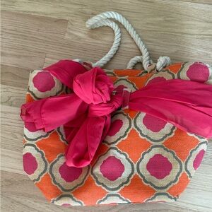 Mud Pie Pink and Orange Geometric Tote